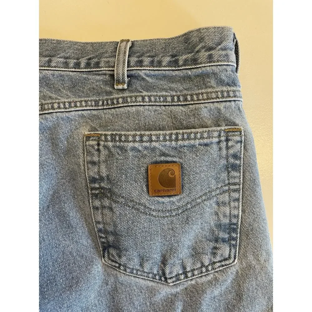 Men Carhartt B18 STW Light Wash Denim Blue Jeans 38 x 36 (Fit: 37 x 35) Straight
